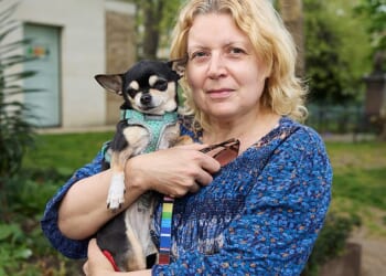Becki walks her tiny chihuahua Tita at least once a day