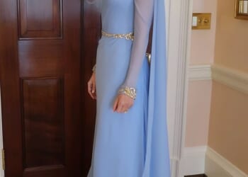 Ivanka Trump wowed in a timeless pastel maxi dress as she attended the state dinner on Tuesday evening