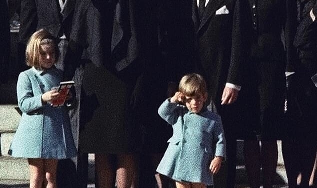 John F Kennedy Jr, on the day of his third birthday, watched as his father's casket passed before him and raised his right hand in a salute