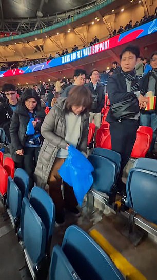 It comes after a sea of Japanese fans were captured cleaning up the away section before leaving Wembley Stadium after the nation's victorious football match against England on March 31