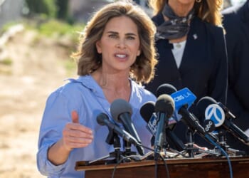 Jillian Michaels speaks to the press at Palisades Fire Roundtable hosted by EPA Director Lee Zeldin on Feb. 4, 2026.