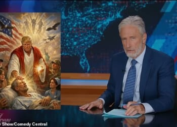 Jon Stewart stopped Monday's Daily Show to study a particular aspect of he AI-generated image Donald Trump posted and deleted on Sunday