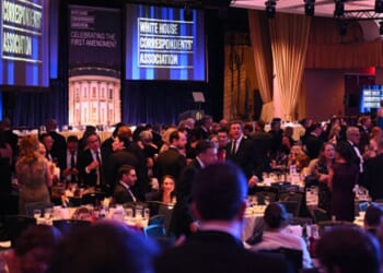The Washington Hilton ballroom is filled with attendees of the White House Correspondents’ Dinner on April 25, 2026.