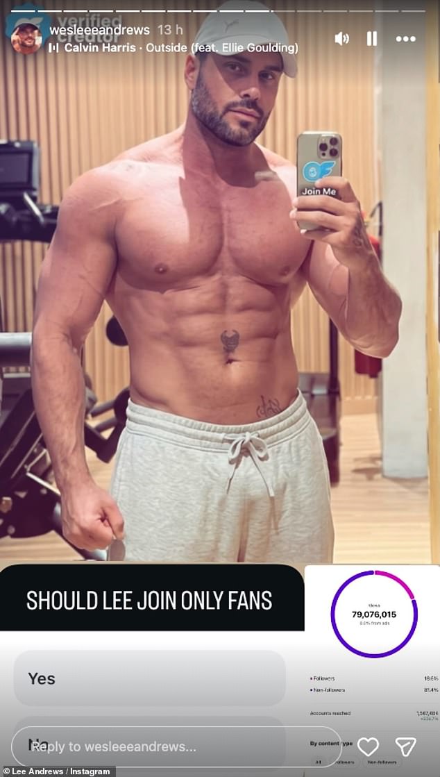 With his face looking almost unrecognisable as he went shirtless to show off his buff physique the caption read: 'Lee Andrews set to earn more £££: Social media sensation joins OnlyFans'.