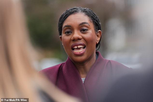 The findings will cheer Ms Badenoch (pictured, on the local election campaign trail this week), who has faced mutterings about her future as Tory leader