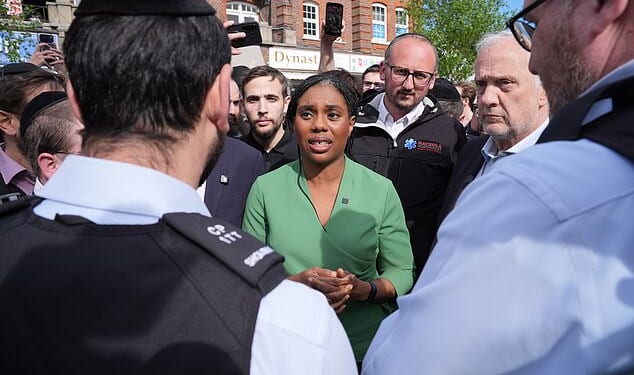 Kemi Badenoch warned of an 'epidemic of violence' against Jewish people and spoke of a need to 'drain the swamp' as she visited the scene of the Golders Green attack