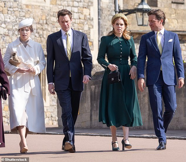 Princesses Eugenie (left) and Beatrice (right) with their husbands at the Royal Family's Easter Sunday church service in 2025