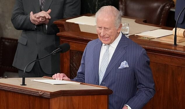 King Charles addressing Congress, following in the footsteps of his late mother in becoming only the second British monarch in history to address Congress