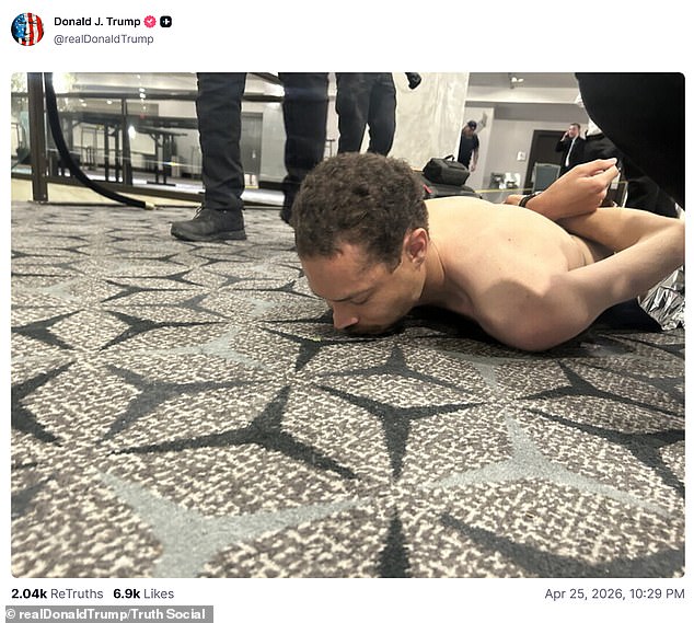 Trump posted an image of the man - named by US authorities as Cole Tomas Allen - who tried to breach security on his social media