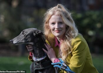 Labour has been 'offensively caricaturing' the working class by suggesting they do not want to ban greyhound racing, Green Party MP Hannah Spencer (pictured with Olive on March 2, 2026)