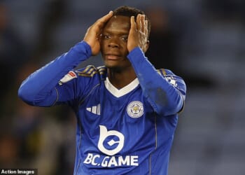 Patson Daka reacts in the 2-2 draw against Hull which sealed Leicester's fate