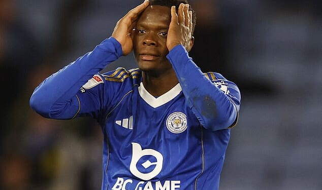 Patson Daka reacts in the 2-2 draw against Hull which sealed Leicester's fate
