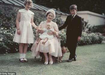 The Queen Mother with Charles, Anne and Andrew in 1960. The Princess Royal is understood to still be in contact with her younger brother and remains concerned for his welfare