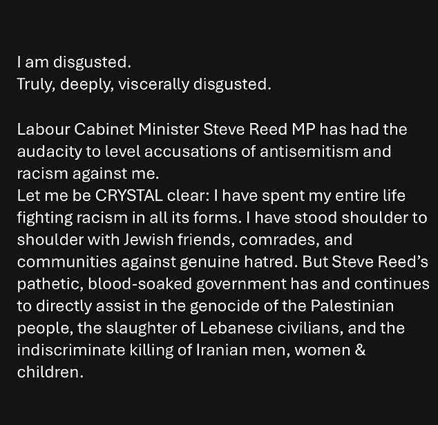 Adderley said he was 'deeply disgusted' by the Green Party decision to suspend him