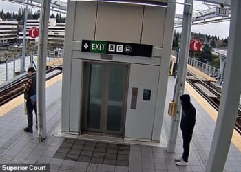 Elisio Melendez is accused of pushing Peter Michael Walbrun (left) in a harrowing alleged attack caught on surveillance footage