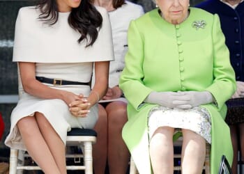 The Duchess of Sussex has developed a string of nicknames, some favourable and others less so (pictured with the late Queen Elizabeth II in Widnes in 2018)