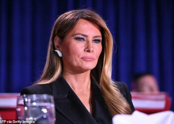 US First Lady Melania Trump attends the White House Correspondents' dinner at the Washington Hilton in Washington, DC, on April 25, 2026. President Trump is attending the annual gala of the political press for the first time while in office