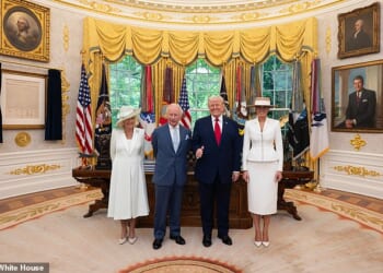 President Donald J. Trump and First Lady Melania Trump are joined by King Charles III and Queen Camilla in the Oval Office