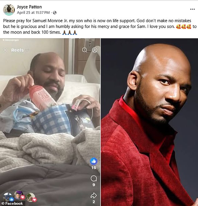 His mother Joyce Patton posted on Facebook , saying: 'God don’t make no mistakes, but he is gracious, and I am humbly asking for his mercy and grace for Sam. I love you, son, to the moon and back 100 times'