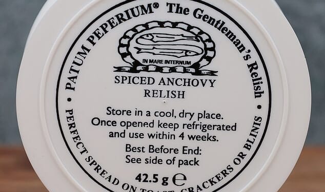 Gentlemen's Relish, a condiment sometimes spread on toast, is made of anchovies, rusk, butter and a secret combination of herbs and spices