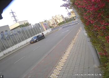 Footage taken early this morning in the Israeli city of Petah Tikva showed the woman getting out of a dark grey car just before 7am local time