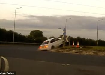 Video footage showed the moment Parr struck the roundabout after travelling at speeds of up to 140mph
