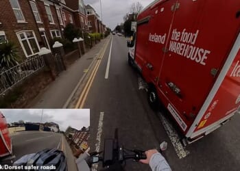 A new video shows a confrontation between Adrian Chapmanlaw - who has been dubbed 'the new Cycling Mikey' - a Iceland delivery driver in Poole, Dorset
