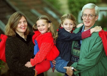 Helen, right, with her younger sister Pandora and parents Maureen and Frank