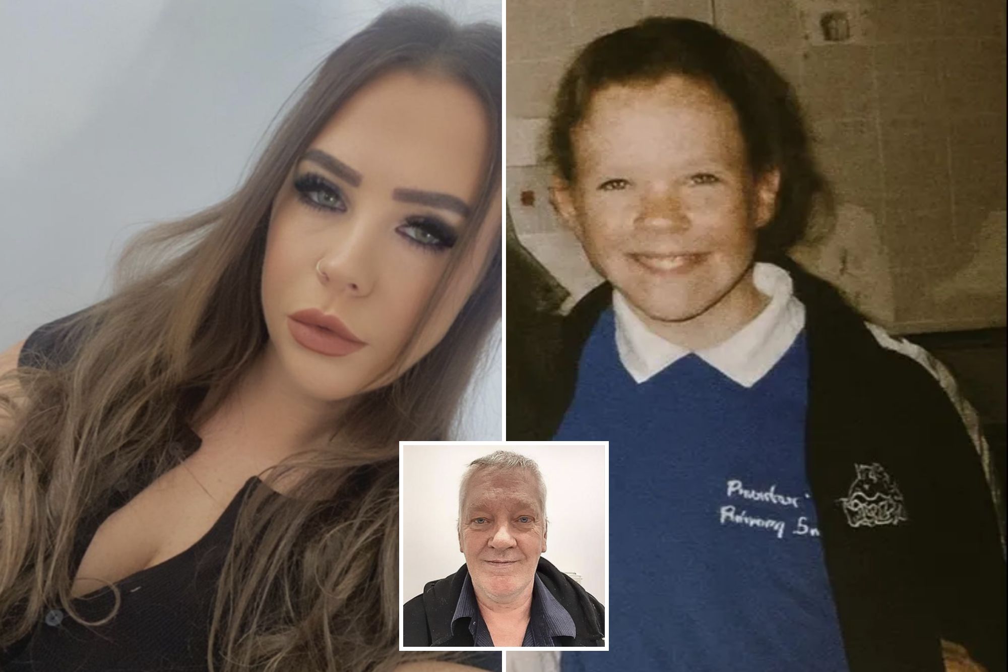 An image collage containing 3 images, Image 1 shows Nicola Stamford, a 37-year-old woman, looking at the camera, Image 2 shows Nicola Stamford, then 11, smiling in a blue top with a white collar and a black jacket, Image 3 shows Brian Marsden, 65, of Stone Garth Carlisle