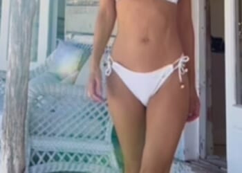 Myleene Klass posed in her new swimwear collection on Instagram on Monday as she paid homage to her iconic I'm A Celebrity shower scene two decades later