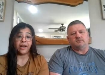 Lizette Lamb, 48, (left) was driving from Roundup to Glasgow along Highway 191 on April 10 when she said a white Ford pickup truck started following her. She is pictured with her husband, Travis
