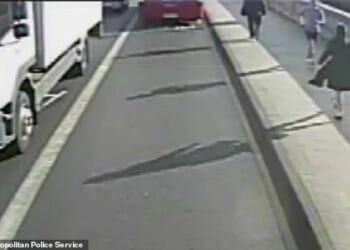 Police released dramatic CCTV footage of the moment a jogger appeared to push a woman into the path of an oncoming bus in Putney at about 7.40am on Friday May 5, 2017