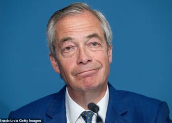 Leader of Reform Nigel Farage is facing questions over his plan for a million migrants to leave Britain voluntarily if each is offered £1,000 Pictured: Farage spoke during the press conference in Westminster on Monday
