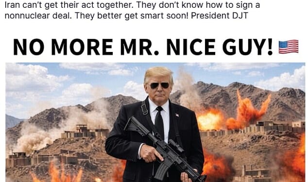 In a bizarre post to Truth Social, the US president shared an apparently AI-generated image of himself wielding a large gun