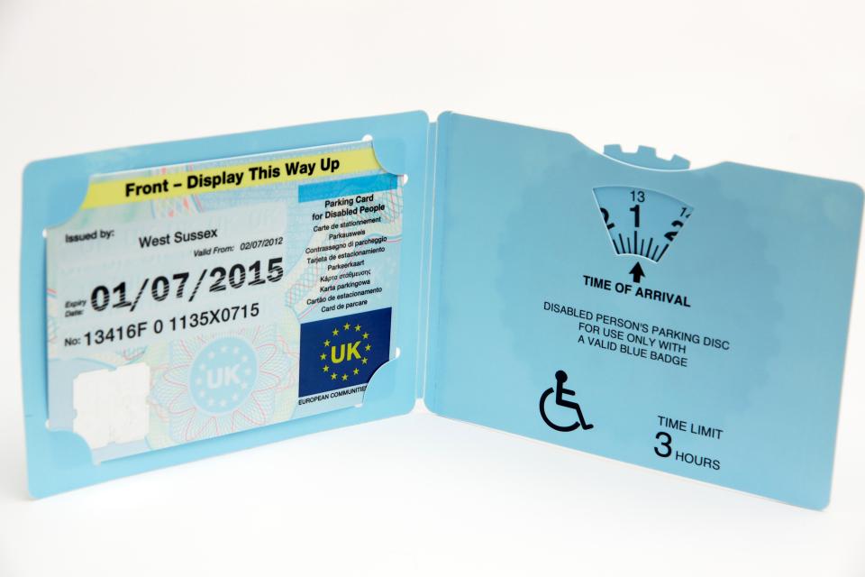 Disabled parking permit badge car park disability space spaces handicapped card blue badge impaired invalid invalidity mobility