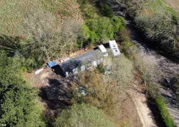 An aerial view of the new site in Sundridge, Kent, which features a static caravan, mobile home, a smaller caravan and other vehicles