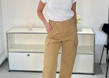 Hannah wears Gap X Victoria Beckham t-shirt, £30, cargo trousers, £95, gap.co.uk