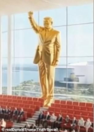 Donald Trump's proposed statue of himself, seen in a video he posted on Truth Social