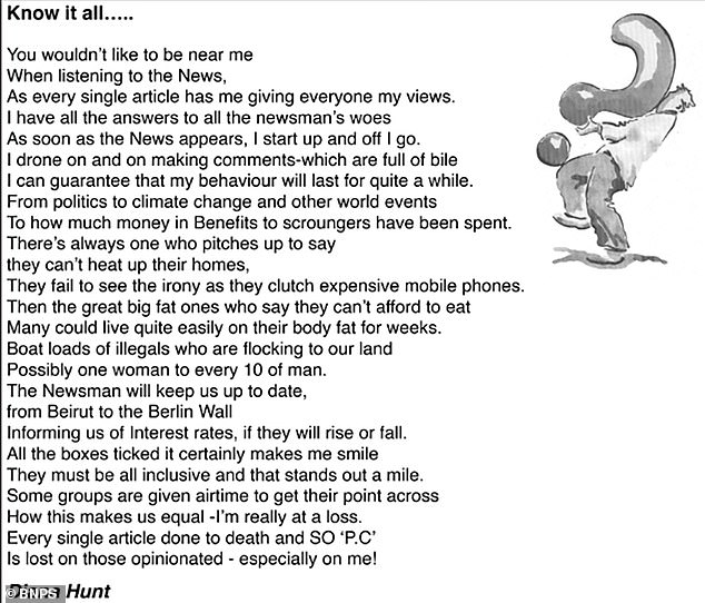 The first poem by Diana Hunt to raise eyebrows was called 'Know It All' and was published in the magazine in March