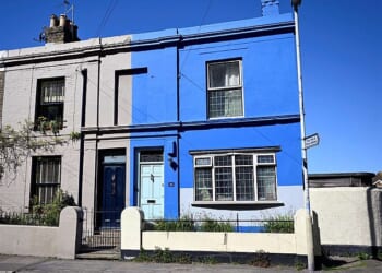 Mary Kenny's blue end-terrace home. The pensioner spent more than £3,000 painting the house in Deal, Kent