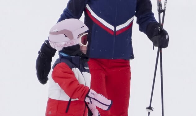 Pippa Middleton, 42, guides her young daughters Grace, five, and Rose, three, through the snow on a family ski break in the French Alps