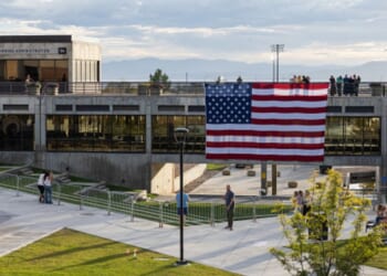 American flag flies at the Utah Valley University campus on September 19, 2025.
