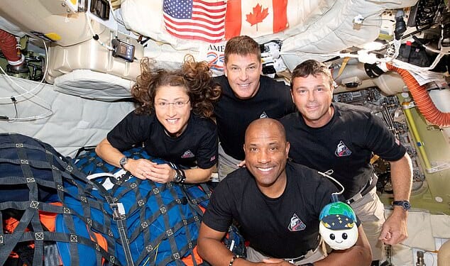 The NASA Artemis II crew, Mission Specialist Christina Koch, Mission Specialist Jeremy Hansen, Commander Reid Wiseman, and Pilot Victor Glover