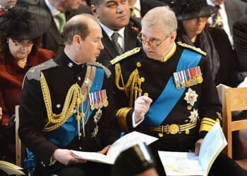 Prince Edward (pictured, left, with his brother Andrew, right, during a service at St Paul's Cathedral in 2015) visited his brother over Easter weekend