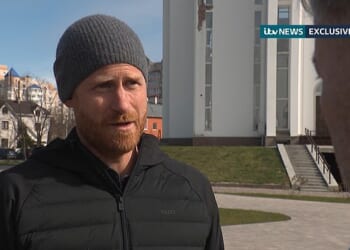 Prince Harry gives an interview to ITV News during his visit to Ukraine yesterday