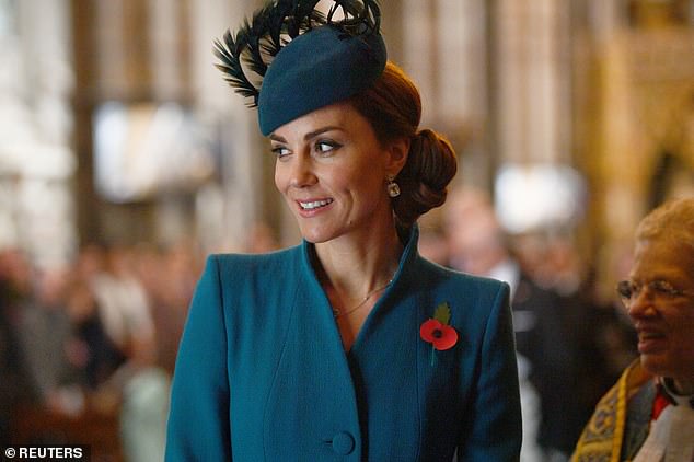 The Princess of Wales pictured in 2019 at an Anzac Day commemorative service at Westminster Abbey. On Saturday, she will attend an Anzac Day wreath-laying and parade service in London