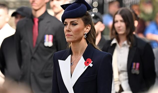 Princess Kate attended the wreath laying and parade service at the Cenotaph as part of Anzac Day commemorations on Saturday