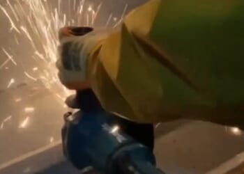 Members of People Against Genocide were filmed cutting into large sections of the metal sheeting on the roof with electric saws at UAV Tactical Systems in Leicester