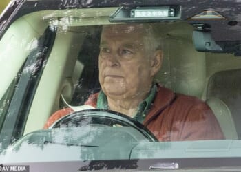 Andrew Mountbatten-Windsor was seen looking stony-faced driving around the Sandringham estate in Norfolk on Wednesday
