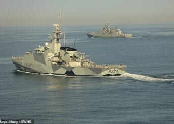 The Admiral Grigorovich warship is escorting three Russian ships off the south coast in spite of Keir Starmer's threats to use force to seize sanctioned ships from Moscow